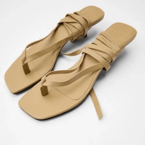 Zara Shoes - Zara Strappy Kitten Heel Leather Sandal